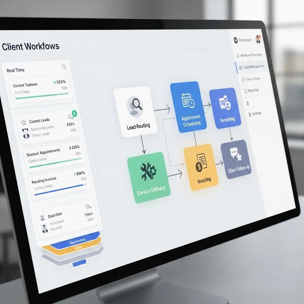 Digital interface showcasing automated workflows in service business operations