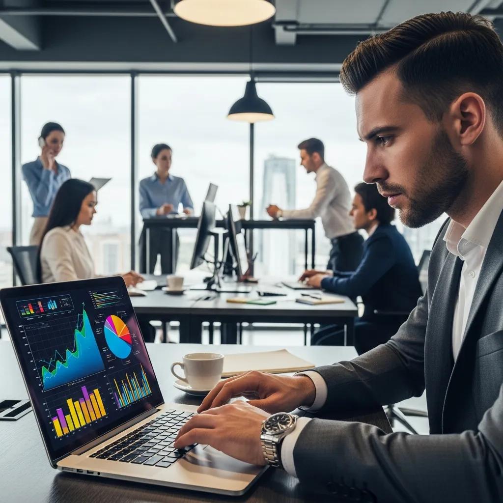 Business professional analyzing data to drive revenue transformation through marketing automation