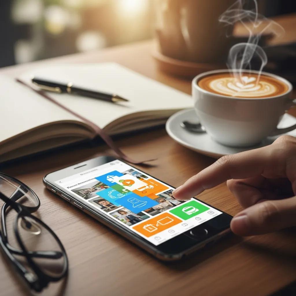 Smartphone displaying personalized content recommendations in a cozy setting
